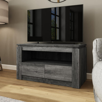 GFW Canyon 2 Drawer TV Unit, Charcoal Grey TV Stand with Storage Drawers & Open Shelf