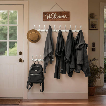 HONSKY Wall Mounted Coat Rack - 94cm Long Heavy Duty Metal 10 Double Hook, Sturdy & Space-Saving, for Hallway,Bedroom, Entryway, Holds Jackets