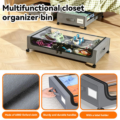 UTJEFVS 2 Pack Under Bed Storage With Wheels, 50L