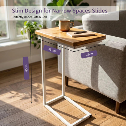 bonVIVO Small Side Table, Stable C-Shaped End Table for Bedside, Modern Coffee Table with Sturdy Metal Frame & Wooden Top