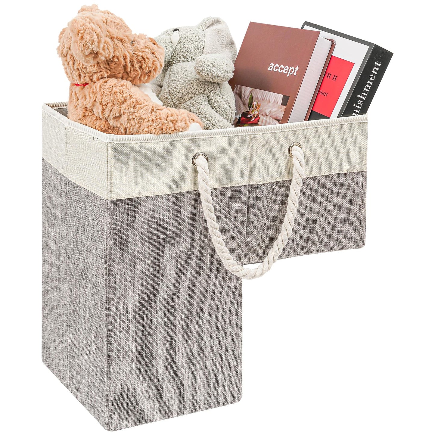 Puricon Flax Basket for Carpeted and Wooden Stairs - Foldable Stair Storage Basket with Handle - Warmgrey, 1 Pack