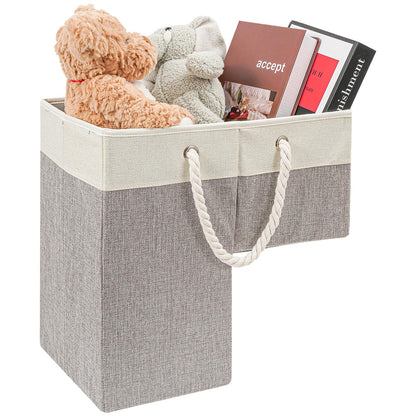 Puricon Flax Basket for Carpeted and Wooden Stairs - Foldable Stair Storage Basket with Handle - Warmgrey, 1 Pack