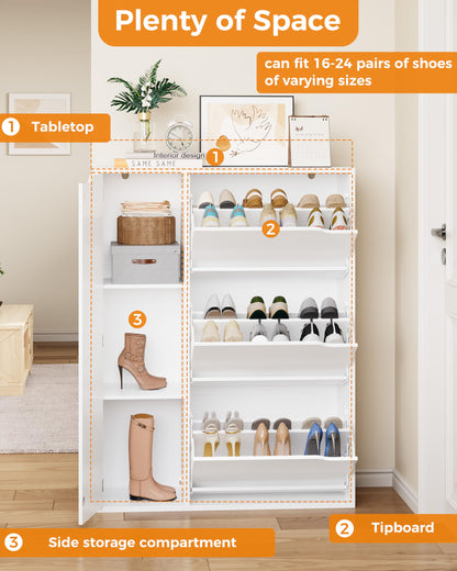 IRONCK Shoe Storage Cabinet Cupboard, 3 Flip Drawers, Shoe Rack Cabinet Hallway with Boot Cabinet, Free Standing Wooden Shoe Storage Organiser Unit