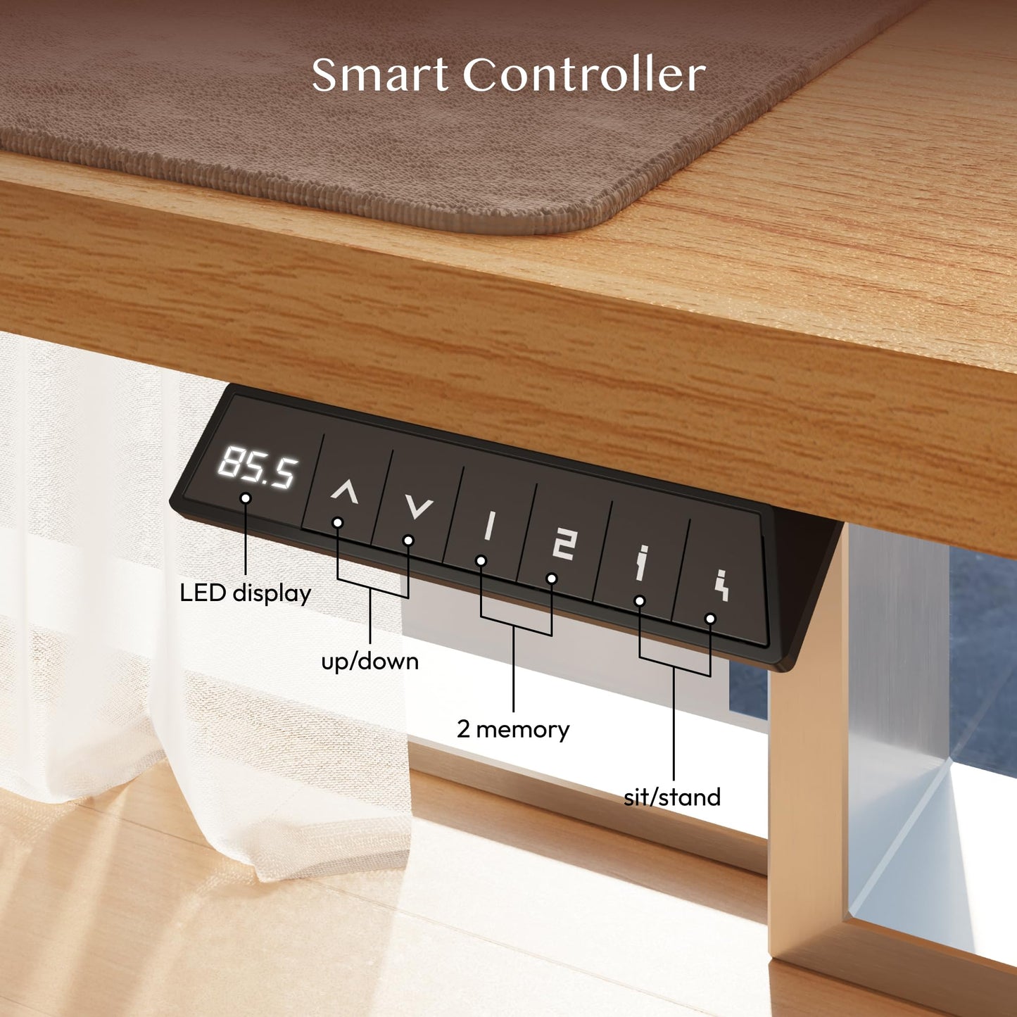 FlexiSpot E1 Plus ONE PIECE Electric Standing Desk Height Adjustable Sit Stand Desk with Memory Smart Panel(120 * 60cm, White Frame+Maple Desktop)