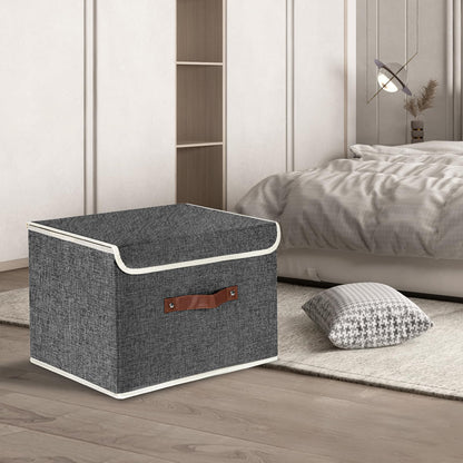 TYEERS Collapsible Storage Box with Lid, Fabric Storage Box for Clothes, Wardrobe Storage, 38x25x25 cm, Set of 2, Black