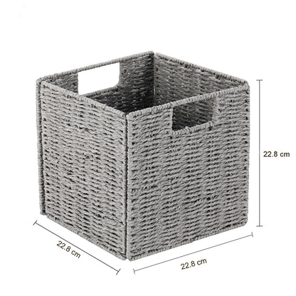Vagusicc Wicker Storage Basket, Set of 2 Handwoven Wicker Basket for Storage, Foldable Storage Baskets Organizer Bins with Handles for Shelves