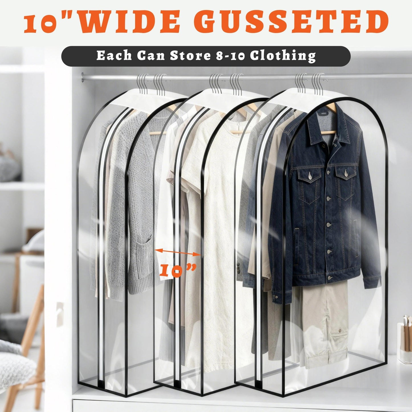 2Pcs Garment Bags for Open Closet, Full Clear Clothes Covers with Zipper for Hanging Clothes, Clothes Covers for Coats, Suit, Jackets, Windbreaker