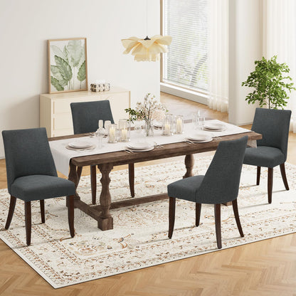 COLAMY Upholstered Dining Chairs Set of 4, Linen Fabric Parsons Dining Room Chairs with Curved Backrest, Solid Rubber Wood Legs