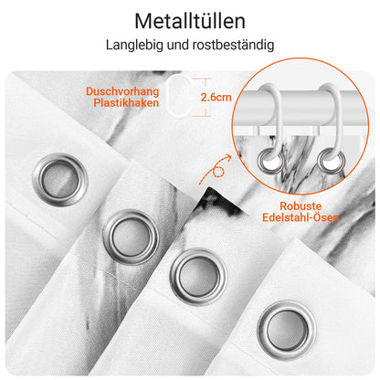 Lerores Shower Curtain, 180 x 200 cm, Marble Anti-Mould Textile, Weighted Hem Water-Repellent