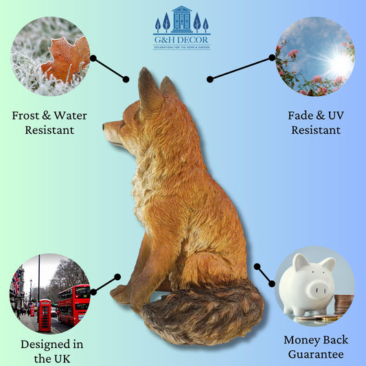 G&H Decor - Realistic Fox Woodland Polyresin Statue - Hand Painted Figurine - Intricate Detail Suitable for Indoor or Outdoor Use - Weather Resistant