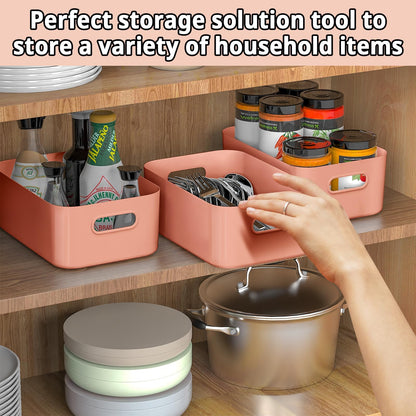 W&H 5 PCS Plastic Storage Boxes, Small Storage Baskets with Handle, Kitchen Cupboard Organiser, Plastic Baskets for Bathroom, Drawer, Shelves