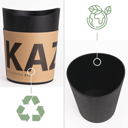 Kazai. Real Wood Waste Paper Bin Brje | Wooden Paper Basket for Office, Kids' Room, Bedroom and more | 9 liters | Oak black