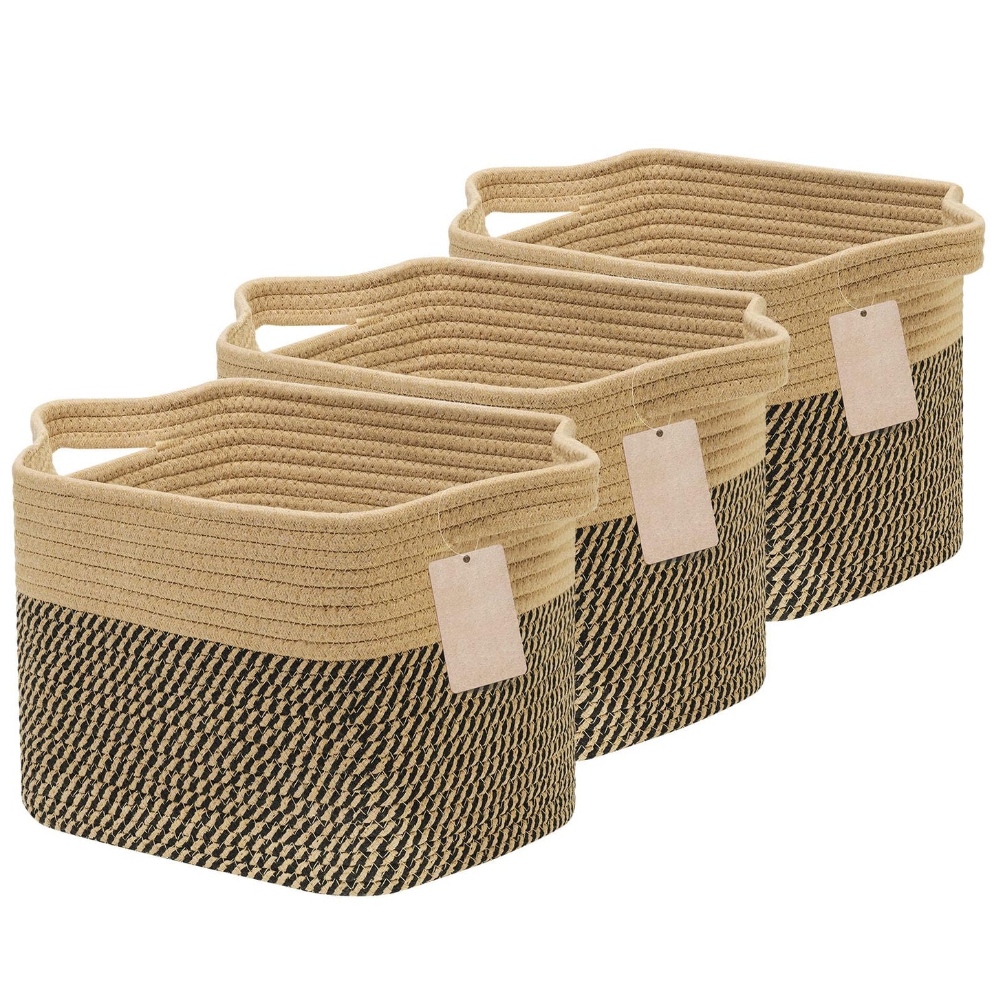JOJOSEE Small Cotton Woven Storage Basket for Shelves, Black&Brown, 3PCS