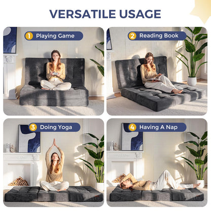 MAXYOYO Folding Mattress, Comfy Corduroy Foldable Mattress with 15cm Thicken Foam, Tri-Fold Floor Futon Sofa Bed for Guest,Dark gray,Double