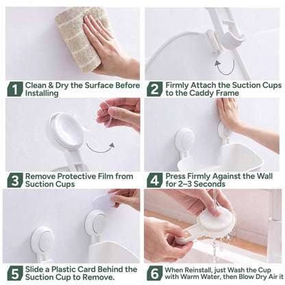 Zuvo Shower Caddy with Suction Cups, No Drill Bathroom Shelf, White