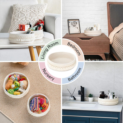 Mkono Macrame Boho Woven Decorative Rope Basket for Perfume and Cosmetics Storage