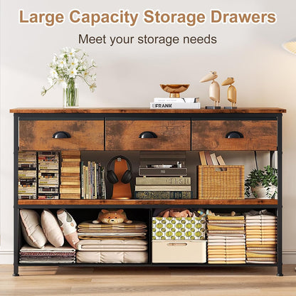 Console Table with 3 Drawers & Open Shelves,TV Stand for TVs Up to 55"