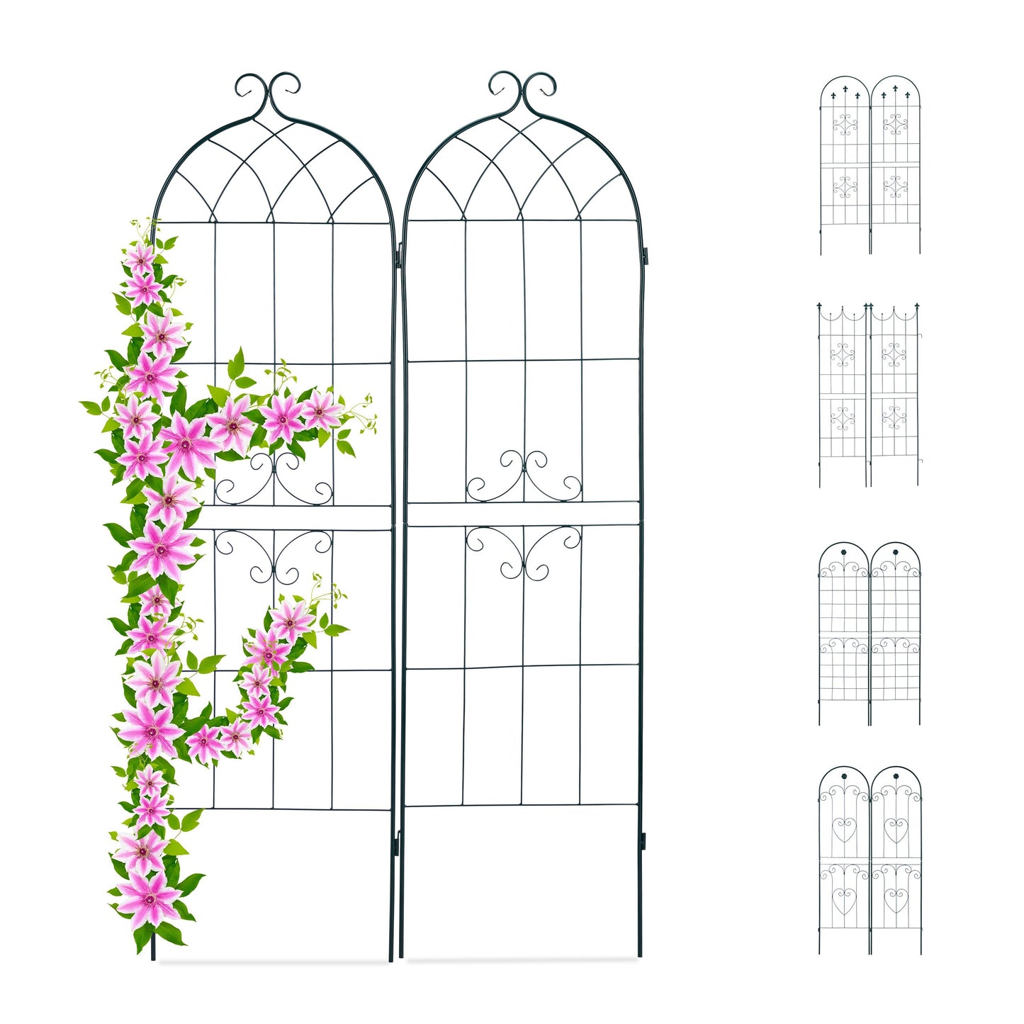 Relaxdays Trellis Set of 2, Metal, 180 x 50 cm, Garden Climbing Aid, Vintage, Curved, Interlocking, Dark Green