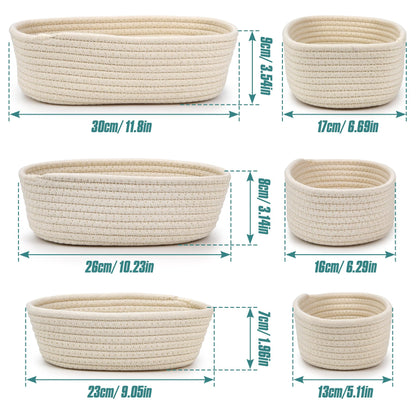 Spesh Cotton Rope Storage Baskets, Set of 3 Woven Shelf Baskets Oval Cotton Storage Boxes Empty Hampers Organiser Bins(White)