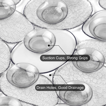 WELTRXE Bathtub Mat, Non-slip Shower Mat, PVC Bath Mat with Suction Cups and Drain Holes, Anti-Mould, Safe Oval Pebble Bathroom Tub Mat