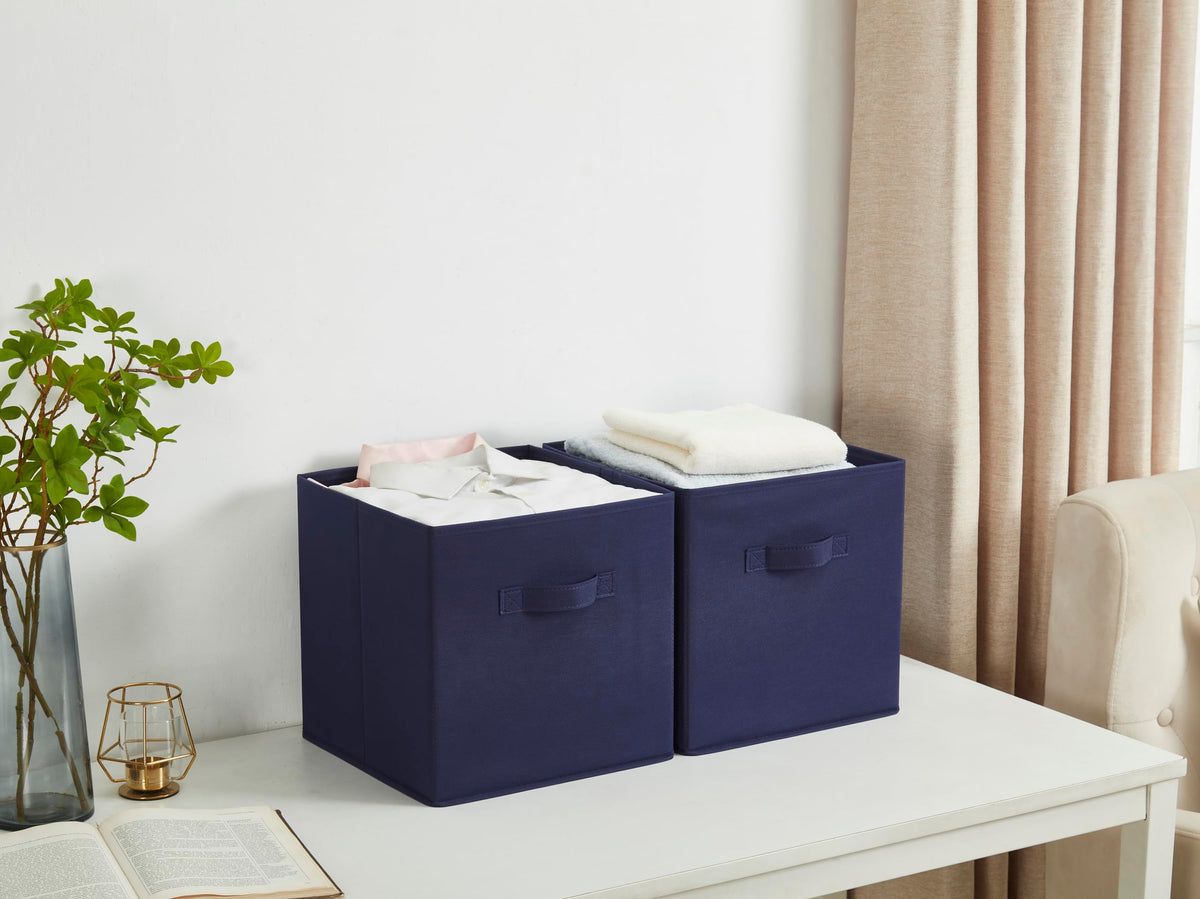 WEBEASY Foldable Storage Cube Basket Bin, Set of 6, 28 x 28 x 28 cm (Navy)