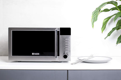 Haden 20L Digital Stainless Steel Microwave Oven - 800W, Compact Microwave, 5 Power Levels, Auto Defrost & Child Lock, Easy Clean Interior - 24.5cm