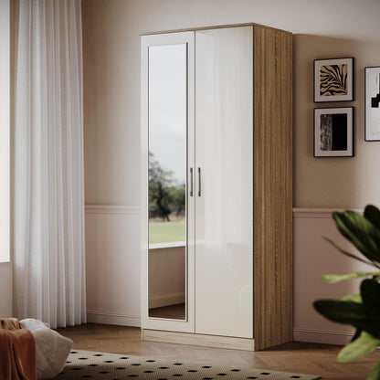 ELEGANT 2 Door Mirrored Wardrobe, Black-Walnut, 178x76x45cm