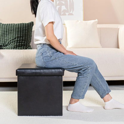 Bonlife Small Ottoman Storage Box with Lid, Foldable Cube Footstool