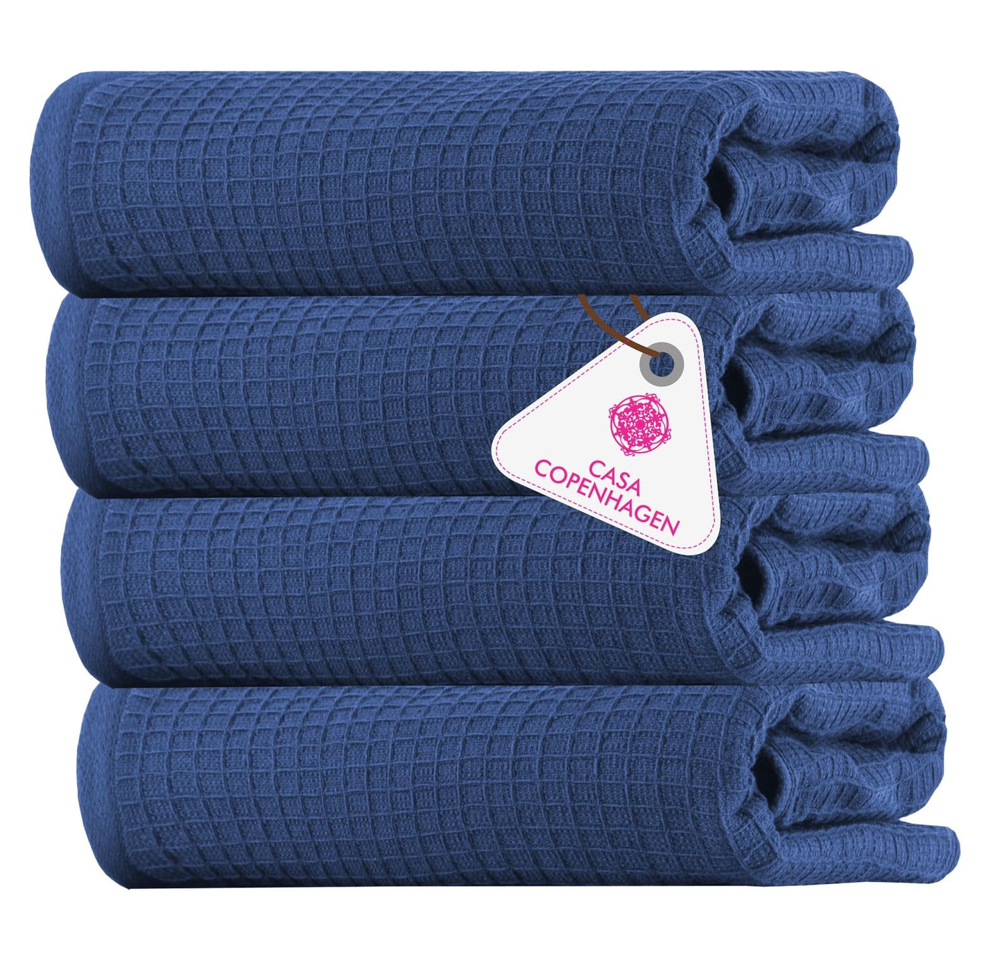 CASA COPENHAGEN Waffle 4-piece bath towel set – Navy blue, 70x140 cm, Egyptian cotton, designed in Denmark, for bathroom, kitchen & shower