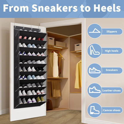 TAHAVICE Holds 30 Pairs Over Door Shoe Storage, 10-Tier Large Capacity Hanging Shoe Rack with Deep Pockets, Space-Saving Door Organiser for Bedroom