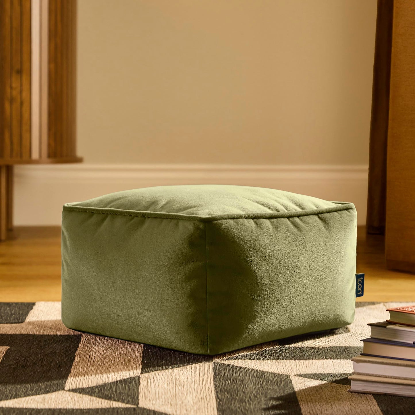 icon Amara Velvet Small Bean Bag Footstool with Filling Included, Green