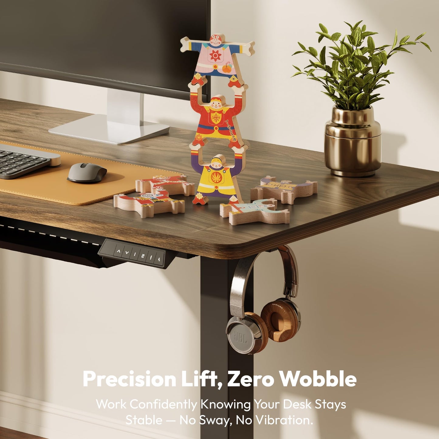 SANODESK Electric Standing Desk 140 * 60 Height Adjustable Desk With Memory Smart Panel Sit Stand Table With Cable Management for Home Office, Brown