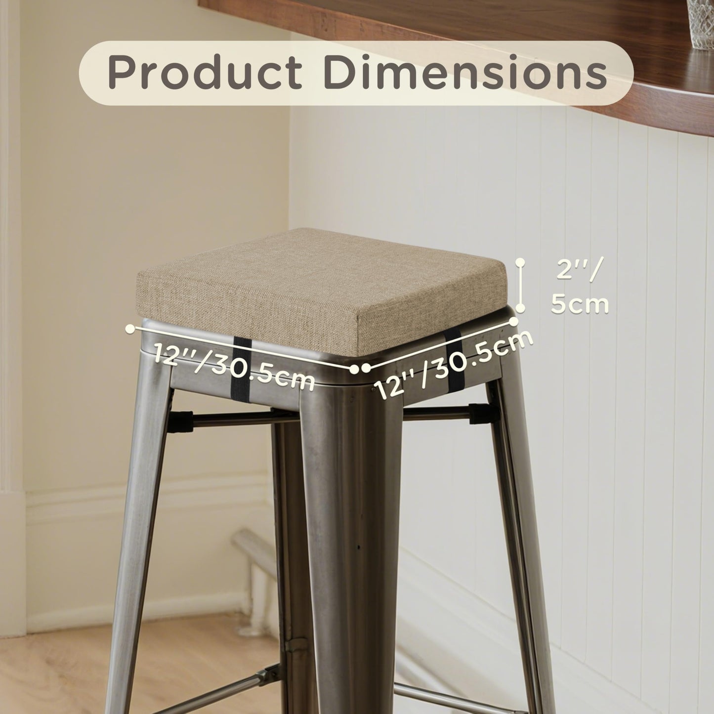 MineCozy Bar Stool Cushions Square 12" x 12" Set of 4 Beige