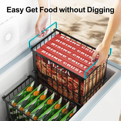 iSPECLE Freezer Baskets for Chest Freezers, 2 Pack Fits 12" Pizza Adjustable for 5 to 7 Cu.Ft Chest Freezer, Stackable Wire Baskets with Handles