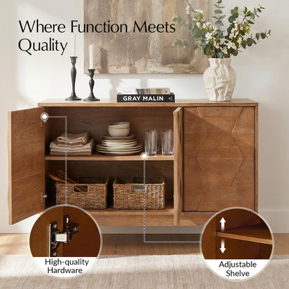 HULALA HOME 115 cm Wooden Sideboard with Adjustable Shelves, Seadrift