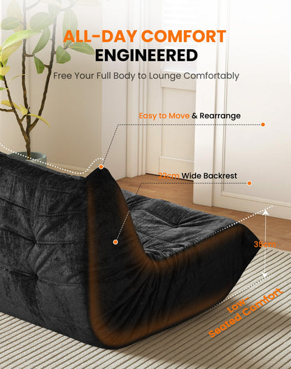 Boneless Floor Sofa - No Assembly Required Couch in a Box, Armless Small Accent Chair in Soft Shiny Fleece,Bean Bag Chair for Living Room, Bedroom
