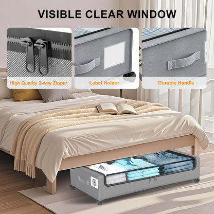 Utoimain 2-Pack Under Bed Storage Box with Lid and Wheels, Under the Bed Storage Containers with Clear Lids & Label