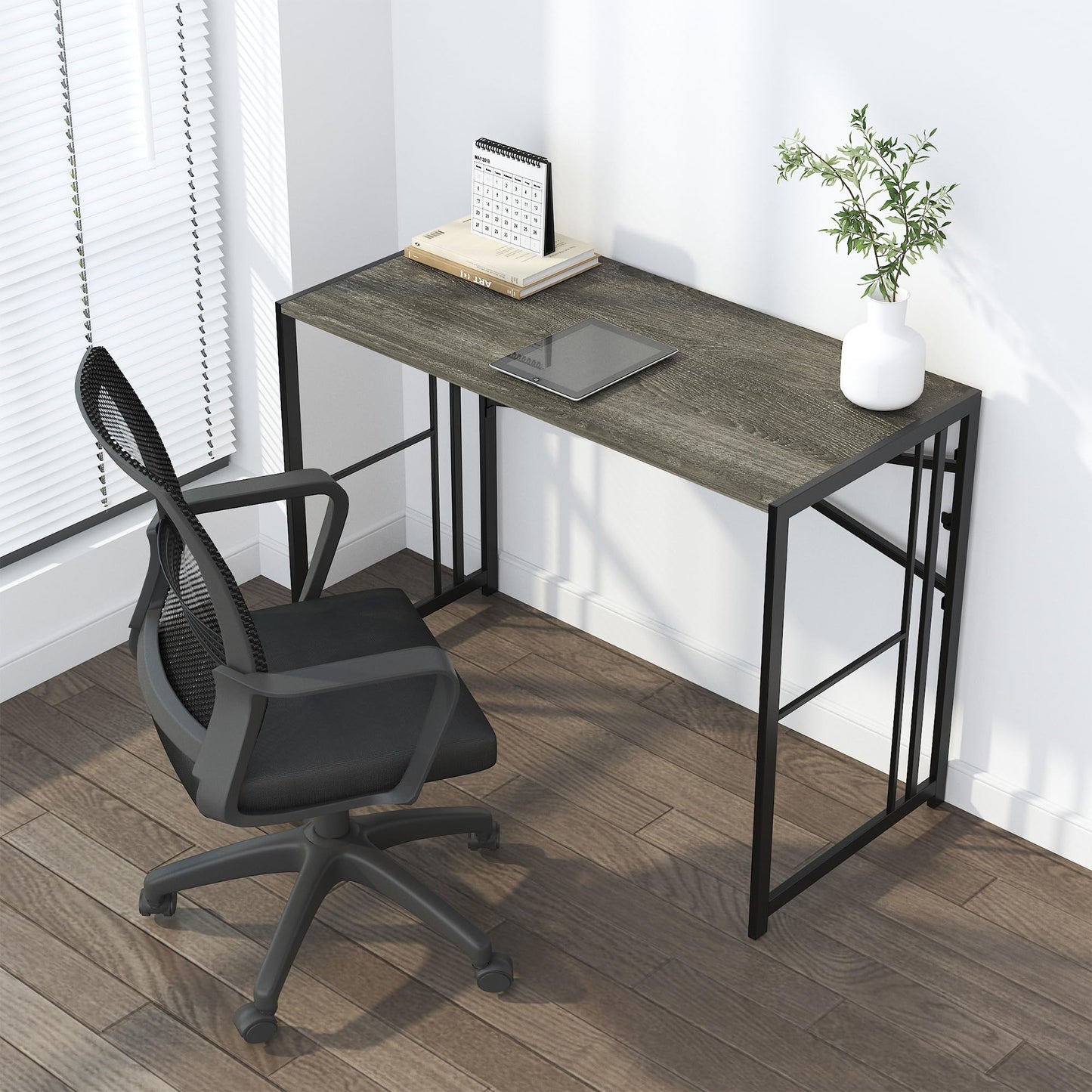 Lutown-Teen 103 cm Folding Desk No Assembly Required, Black Oak