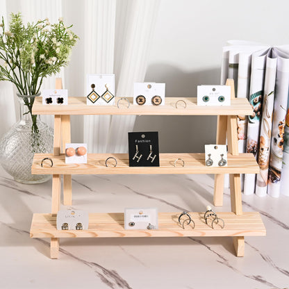LEXFUNN Wooden Jewellery Display Rack Stand Earring Stall Stand Organizer Shelf 3/4 Tier (3 Tier)