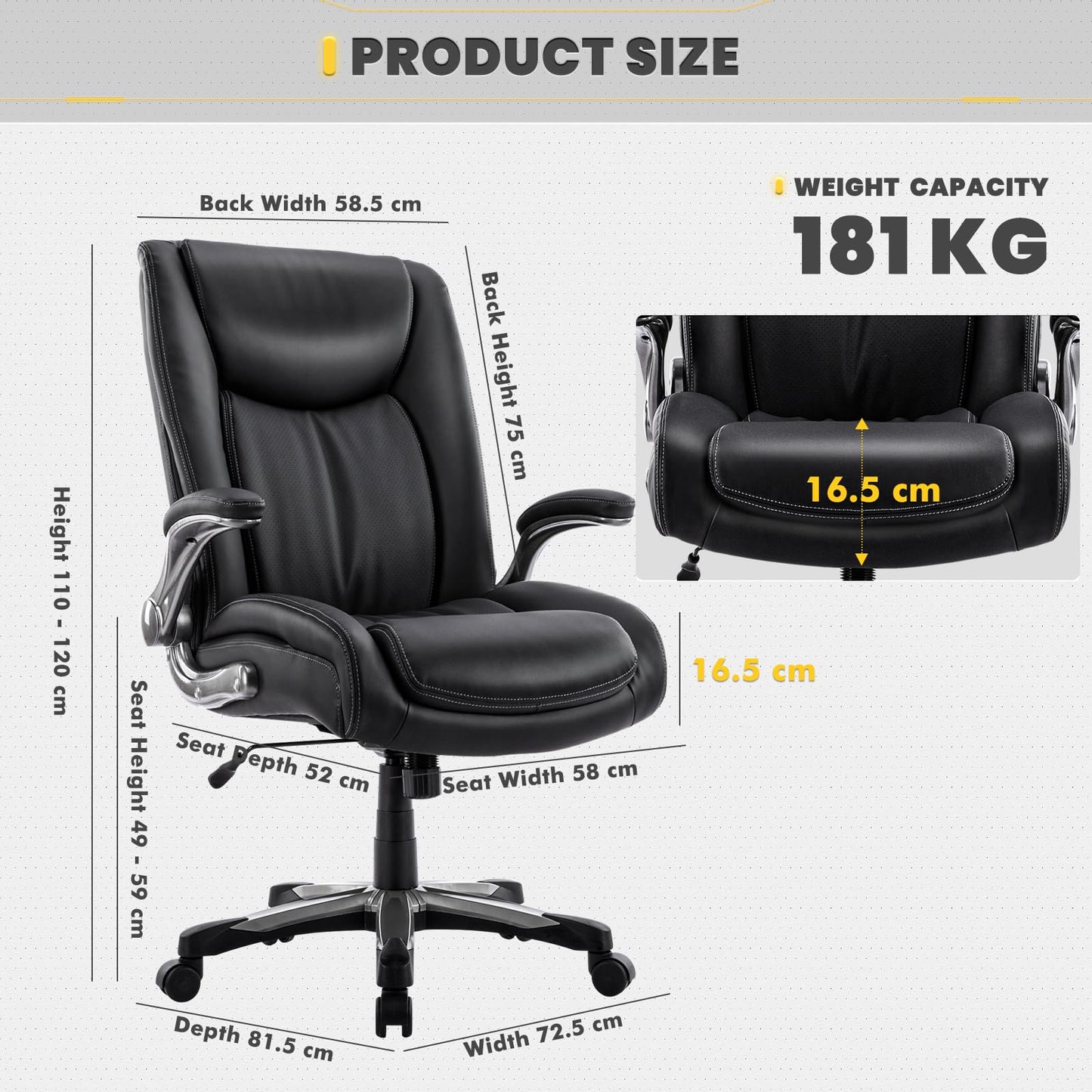 COLAMY Big and Tall Office Chair 400lbs, Large Heavy Duty High Back Executive Computer Office Desk Chair Flip-up Arms Wide Thick Seat for Home Office