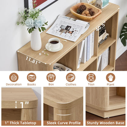 LELELINKY 9 Cube Storage Bookcase, 41" Wide Wooden Book Shelf with Thickened Base, Freestanding 3-Tier Open Book Case Unit with Curved Edge