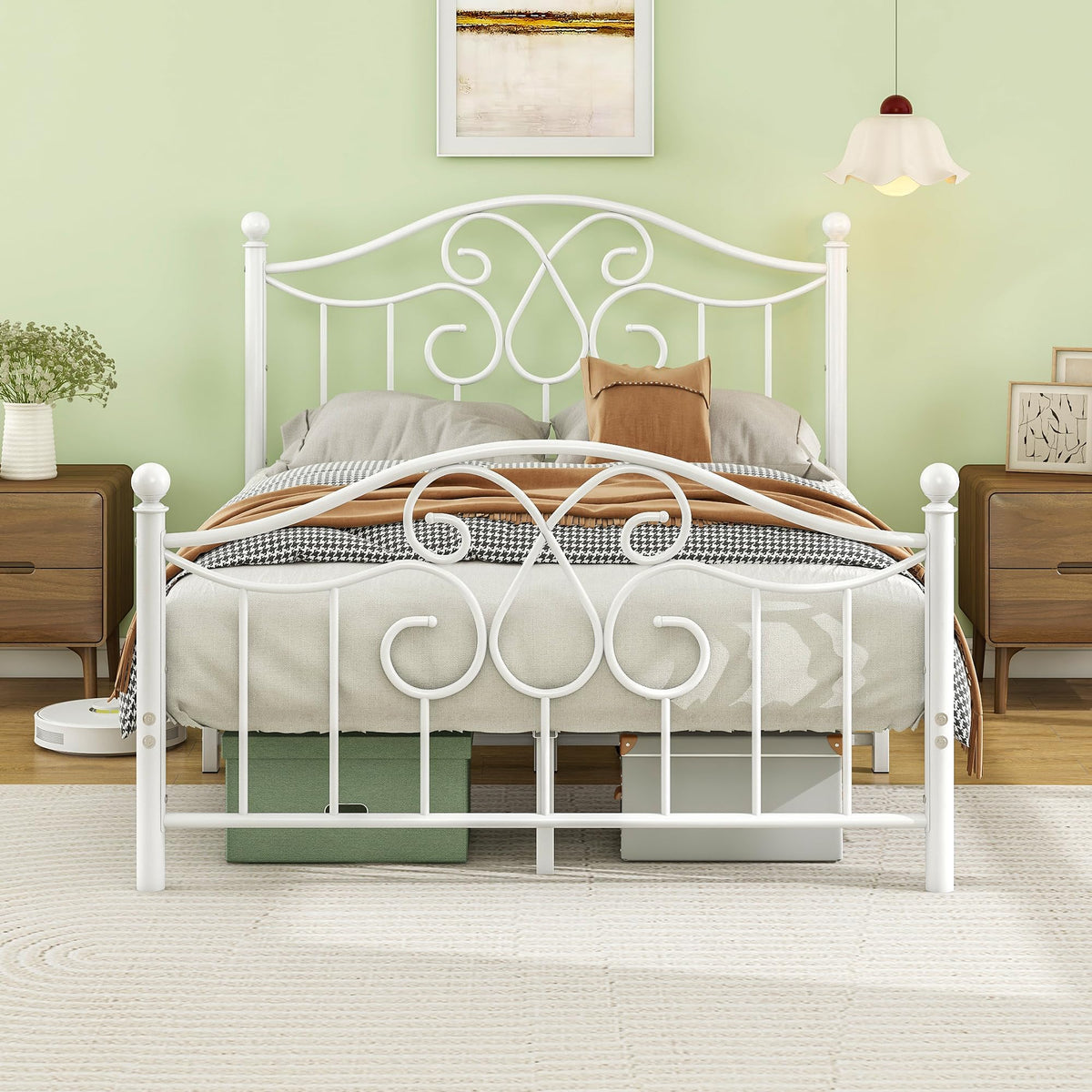 Diahomy 4ft6 Double Bed Frame with Headboard and Footboard Metal Bed Frame Double Mattress Foundation No Box Spring Needed/Easy Assembly/Bedstead