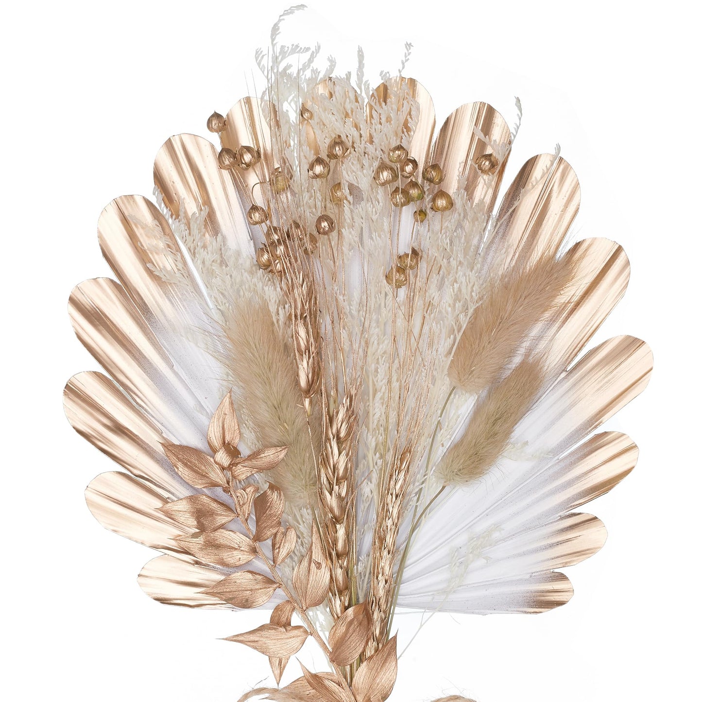 The Baked Studio - Dried Flower Cake Topper Set With Shell Sun Palm Leaf For Cake Decorating (Gold and White)