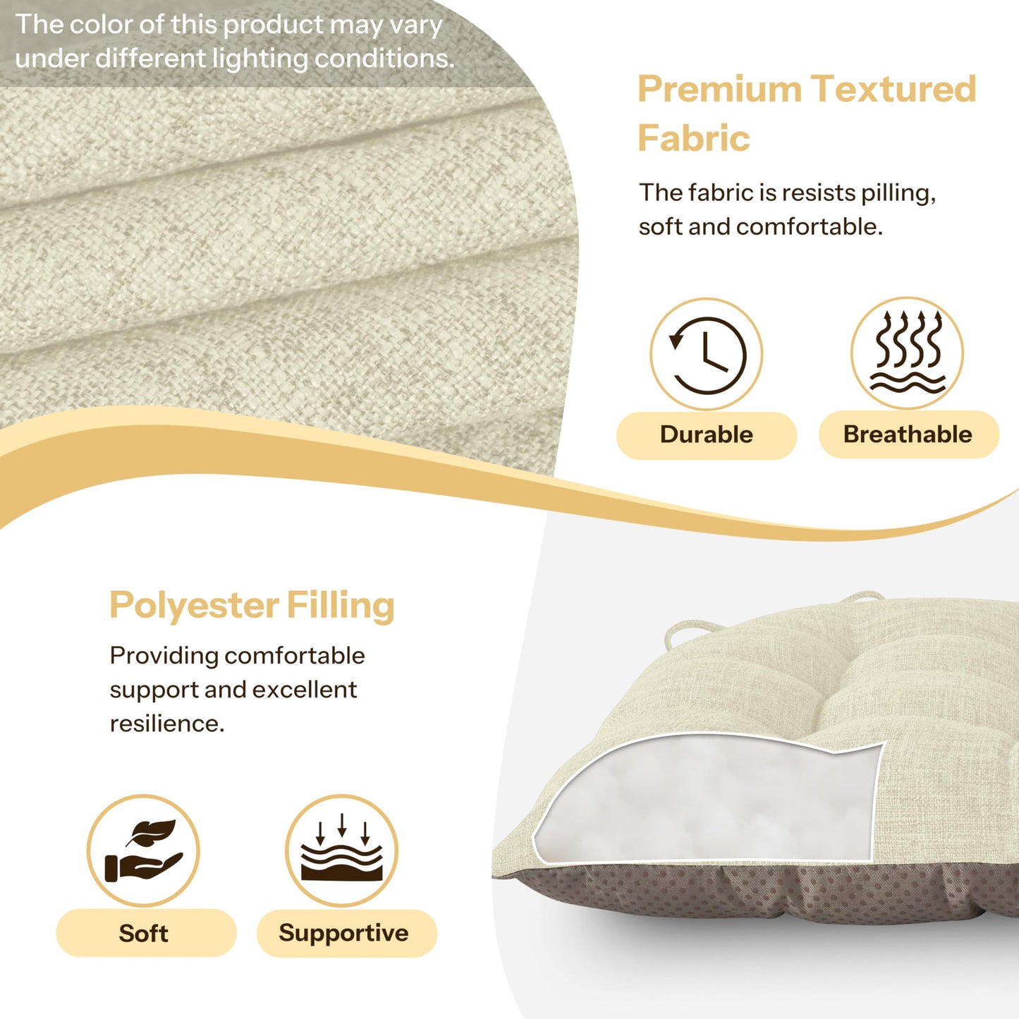 FlyGulls Chair Cushions for Dining Chairs Set of 2 46x42x7.6 cm Beige