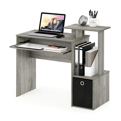 Furinno ECON Desk, Gaming Desk with Keyboard Tray, Computer Desk, Office Desk with Side Shelves and Storage Bin for Home Office, Study Room, Dorm