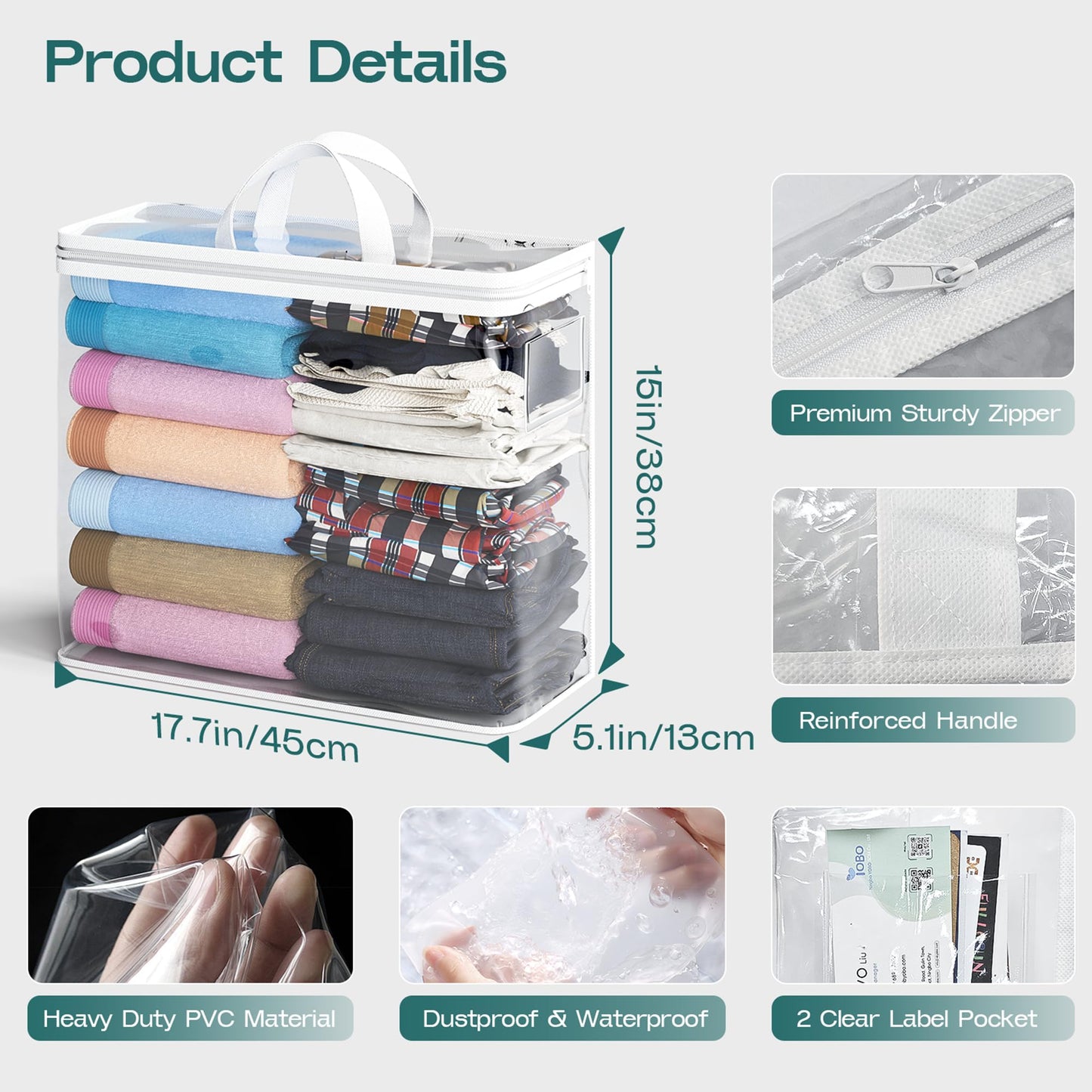 Clear Zippered Storage Bag Foldable Storage Bag, 22L Clear Storage Bags for Clothes, and Blanket Storage Bags for Bedding, CDs, Blankets, Comforters