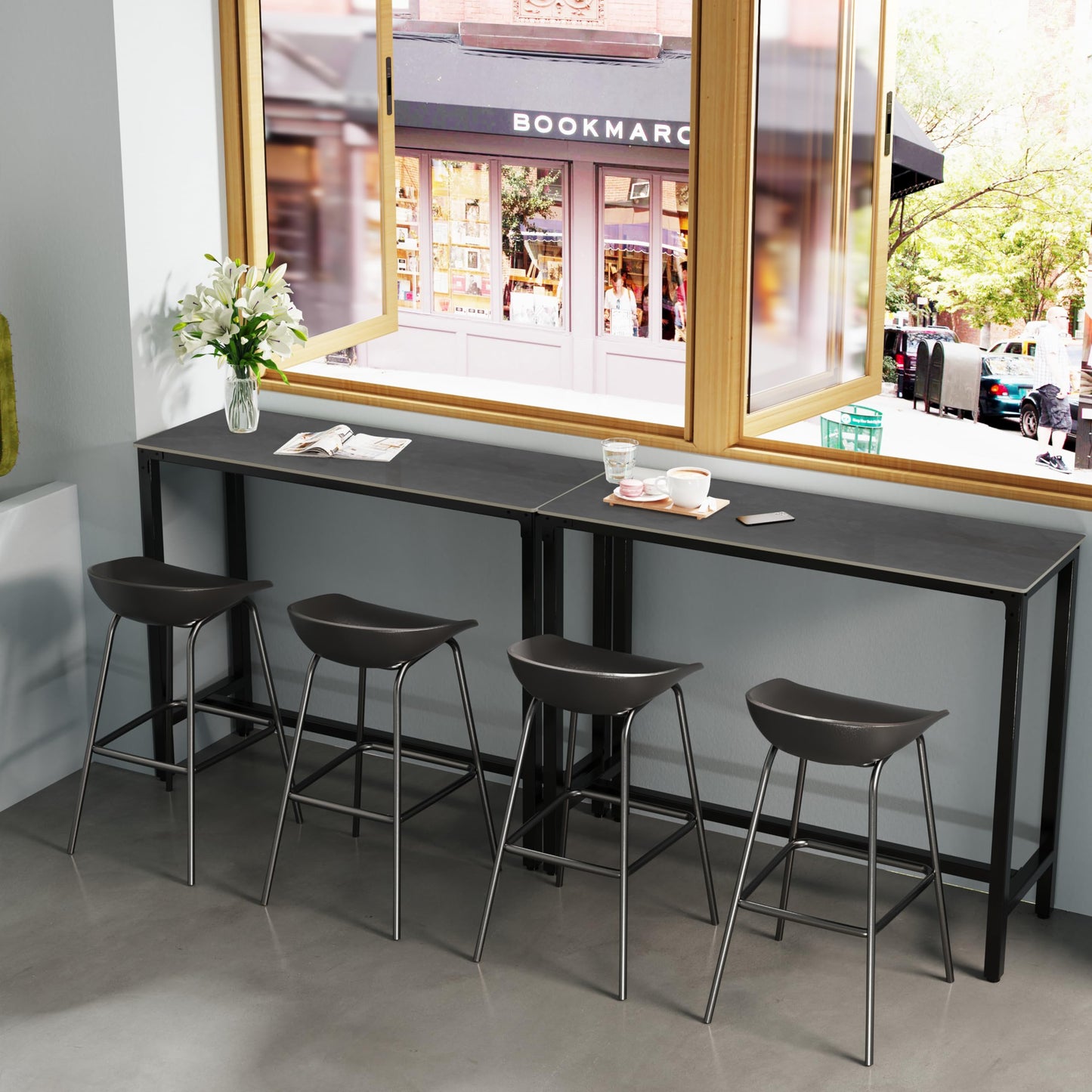 FATIVO 120cm Rectangular Bar Table Sintered Stone Marble Top, 105cm Height