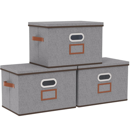 OUTBROS Collapsible Storage Boxes, Lidded Baskets, 45x30x30cm, Grey, 3 Set