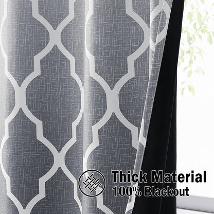 Beauoop Blackout Curtains for Living Room Grey Ombre Curtains 90 Inch Drop Geometric Print Eyelet Curtain for Bedroom Room Darkening Thermal Insulated