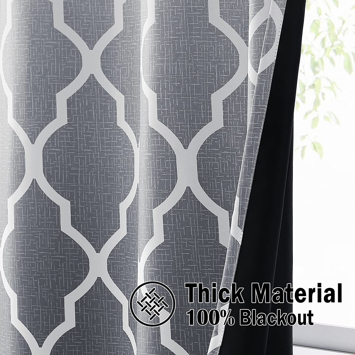 Beauoop Blackout Curtains for Bedroom Grey Ombre Curtains 72 Inch Drop Geometric Print Eyelet Curtain for Living Room Darkening Thermal Insulated